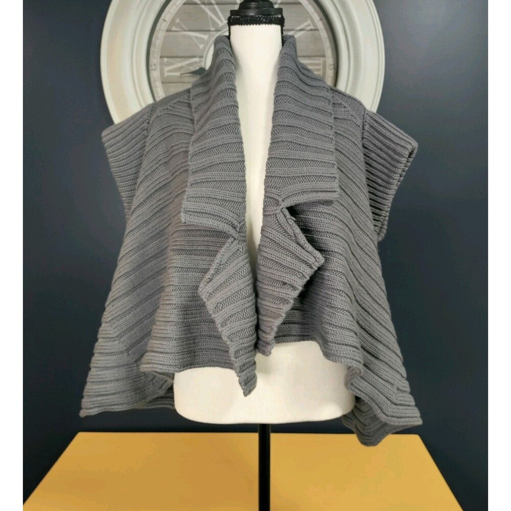 VPL 100% Merino Wool Cardigan Women's Size Medium Gray Open Front Chunky EUC